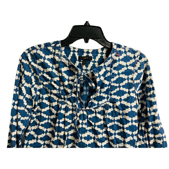 J.CREW The Indigo Tunic A-Line Top in Blue White Geometric Print Size XSmall/0 - Picture 3 of 8